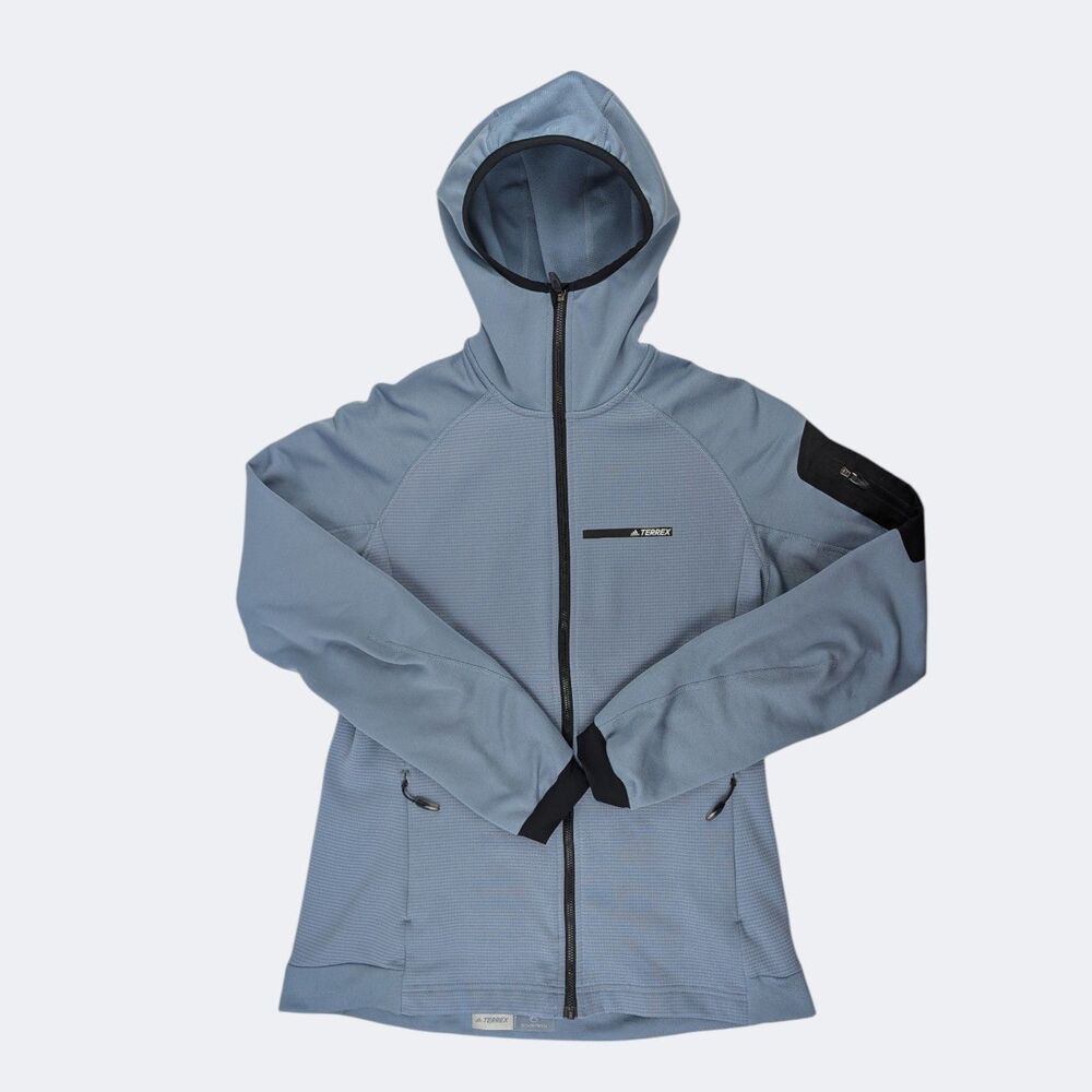 Adidas Terrex Women's L Full Zip Hood Lightweight Running Hiking Jacket Blue